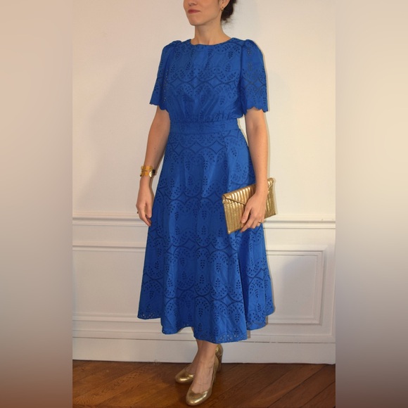 Sézane Ladya Embroidered Midi Dress in Vibrant Blue FR 44/ US 12 - Picture 9 of 13